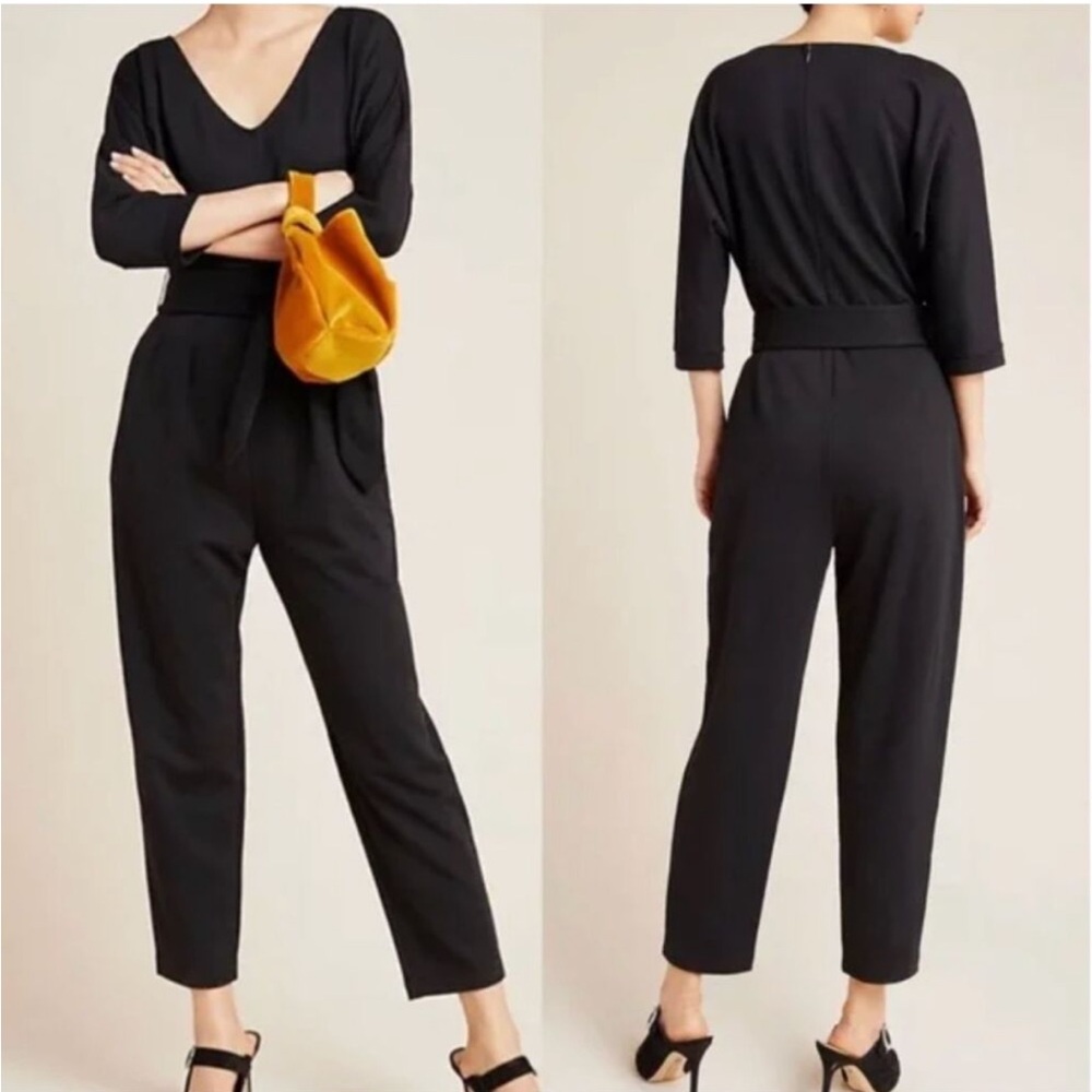 Anthropologie Womens Sutton Ponte Black‎ Belted Jumpsuit One-piece Size XSP